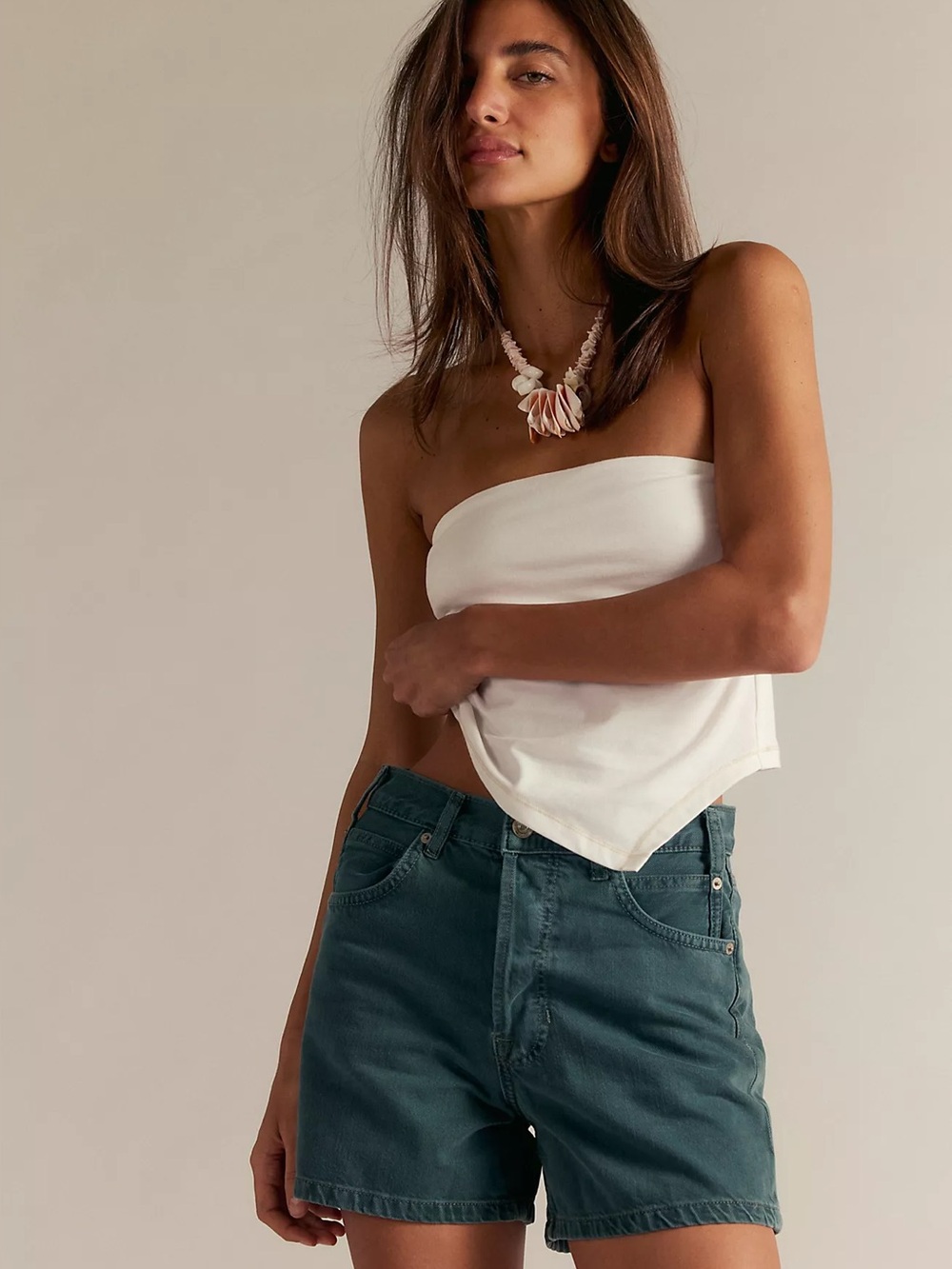 We the Free Tippi High-rise Denim Shorts in Foxfire Green (size 31)